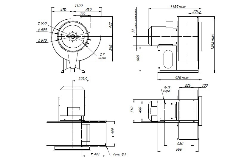 Вентилятор радиальный ВЦ 14-46 (ВР-280-46) №6,3 (18,5кВт/1000об) Среднего давления