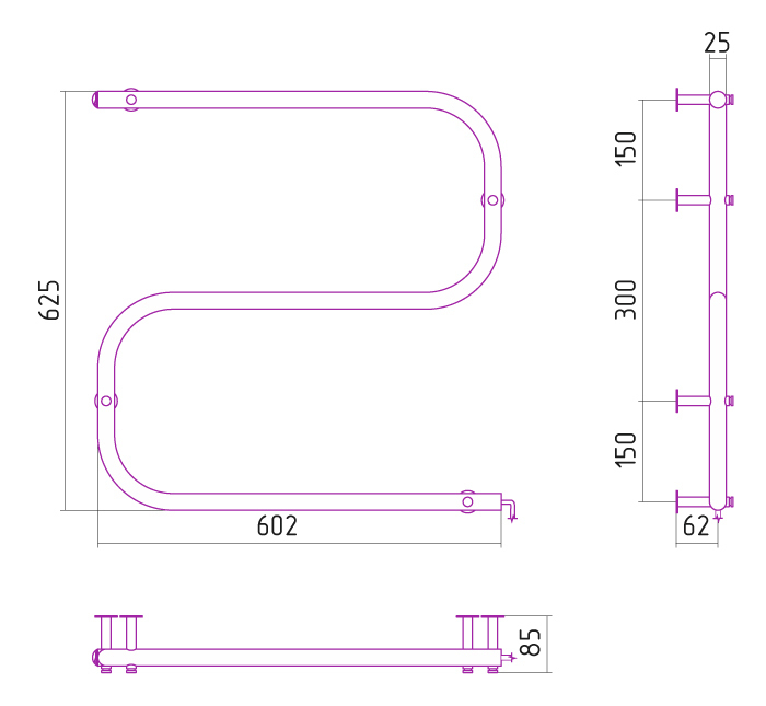 Полотенцесушитель электрический Стилье ЭПС "S" 600x600 (53 Вт)