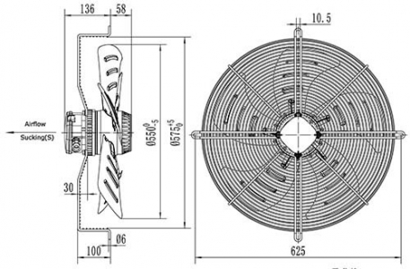 Вентилятор Ванвент YWF4D-550S-137/50-G вытяжной (всасывание) на сетке (8200 m/h)